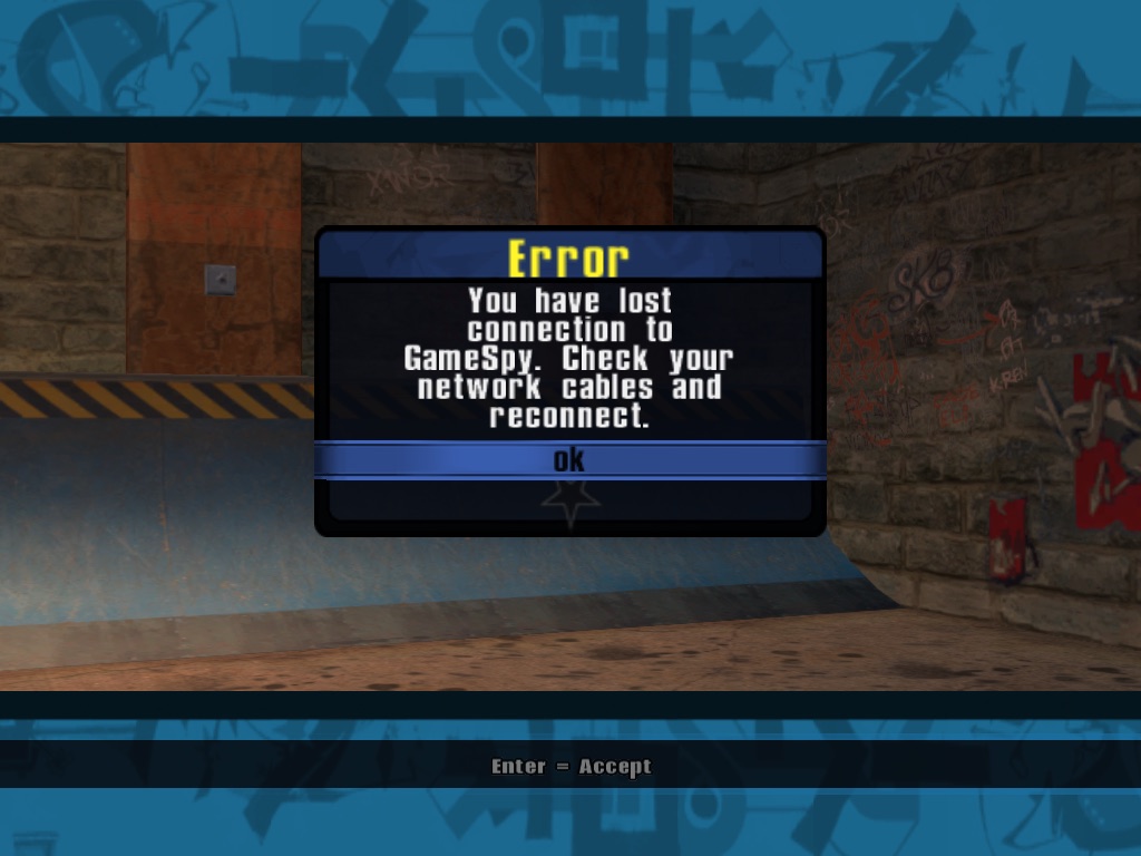 Error: You have lost connection to GameSpy. Check your network cables and reconnect.