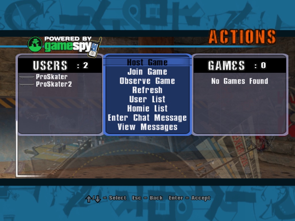 The lobby, a small pager icon next to the Powered by GameSpy logo.