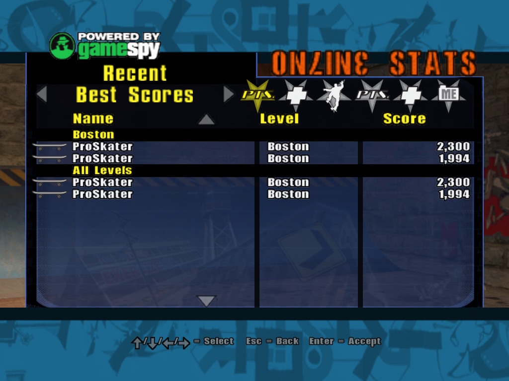 Online Stats, Recent Best Scores: Boston, ProSkater 2,300 and ProSkater 1,994.